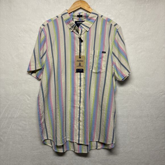 Chubbies Short Sleeve “Soft Serve” Friday Striped Button Up Shirt White Size XL - Picture 3 of 8